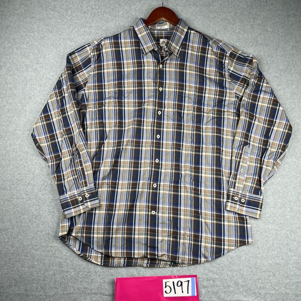 Peter Millar Shirt XL Blue Tan Colorful Plaid Casual Button Up Long Sleeve Mens